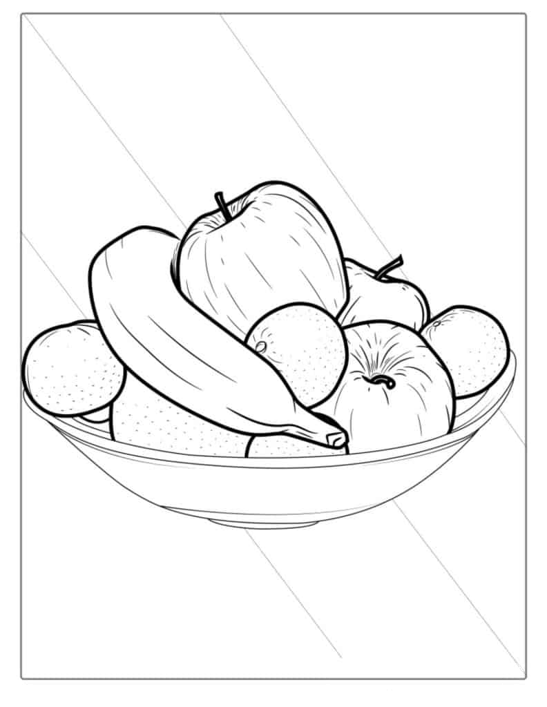 Bowl Of Fruit Coloring Sheet For Kids_