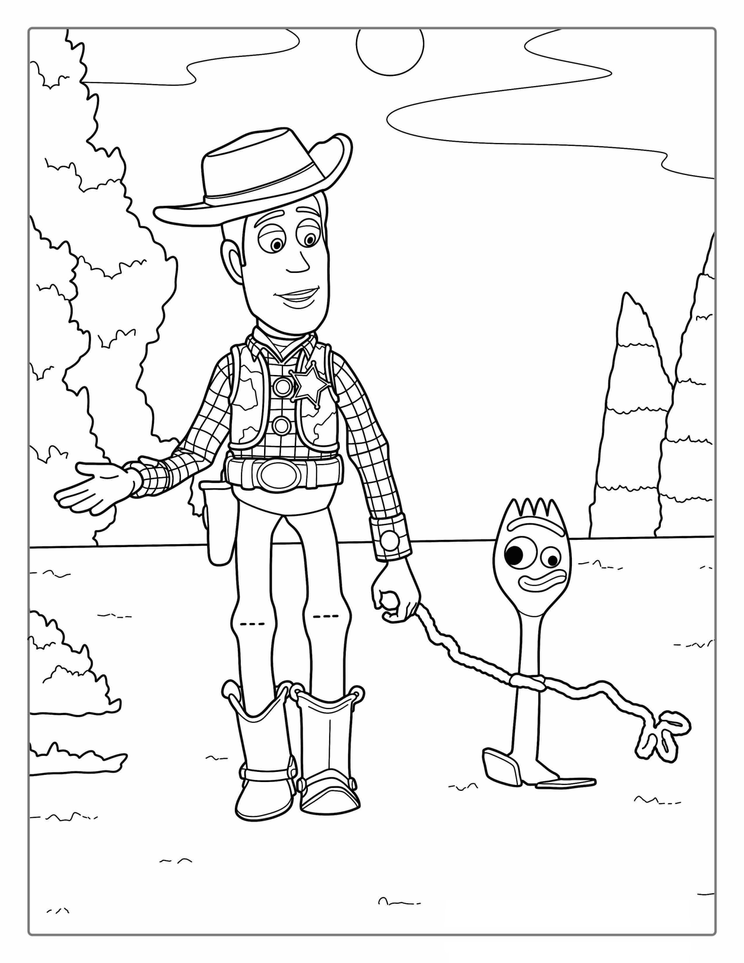 Woody And Spork Coloring Sheet