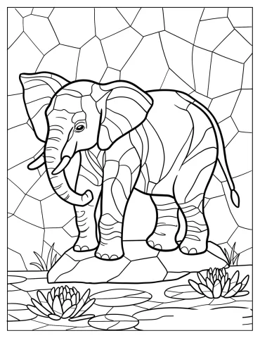 Baby Elephant Stained Glass Coloring Page
