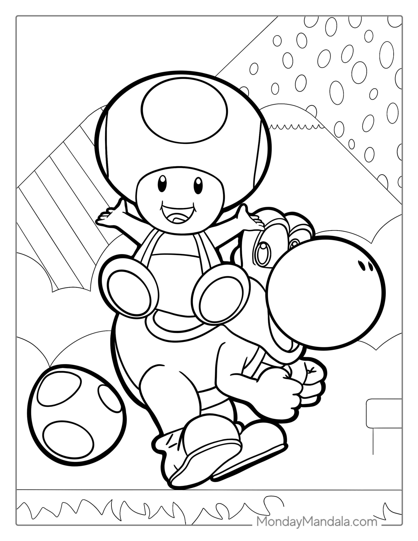 Yoshi And Toad Coloring Page For Kids