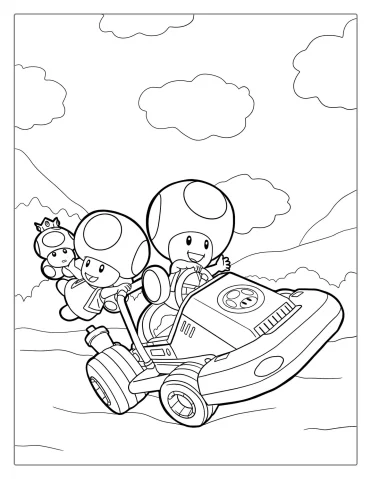 Coloring Page Of Toad Racing In Mario Kart