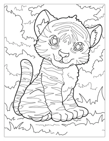 Cute Playful Tiger Kitten Coloring Page