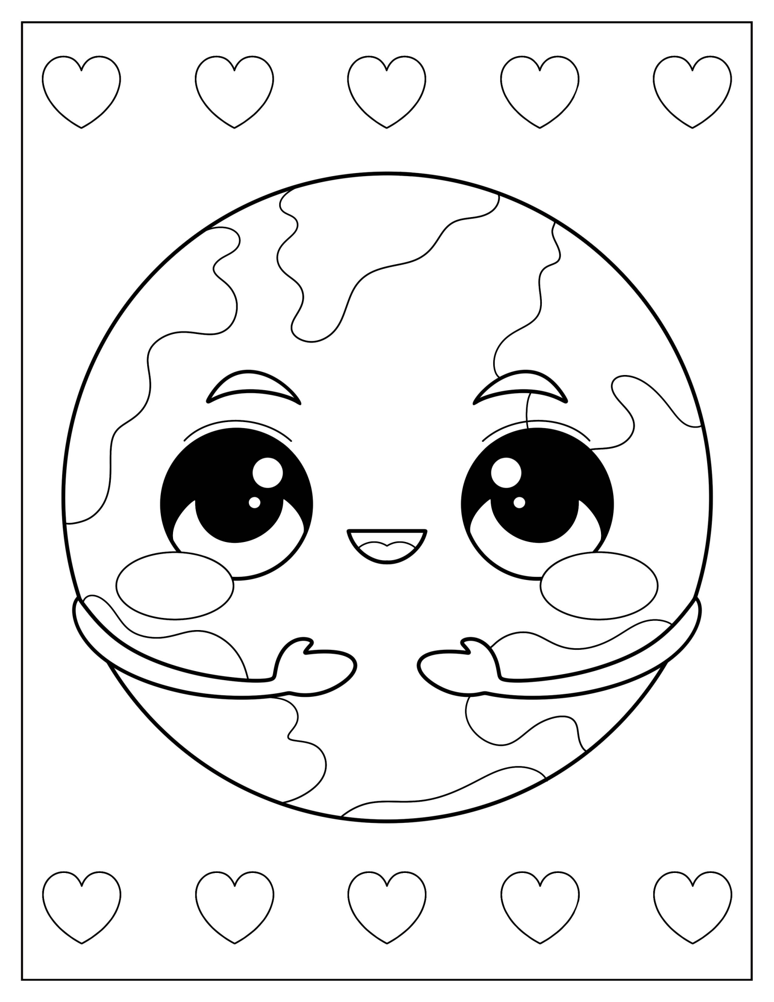 Simple Cute Earth With Hands Coloring Page For Preschoolers