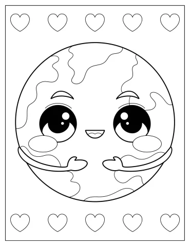 Simple Cute Earth With Hands Coloring Page For Preschoolers
