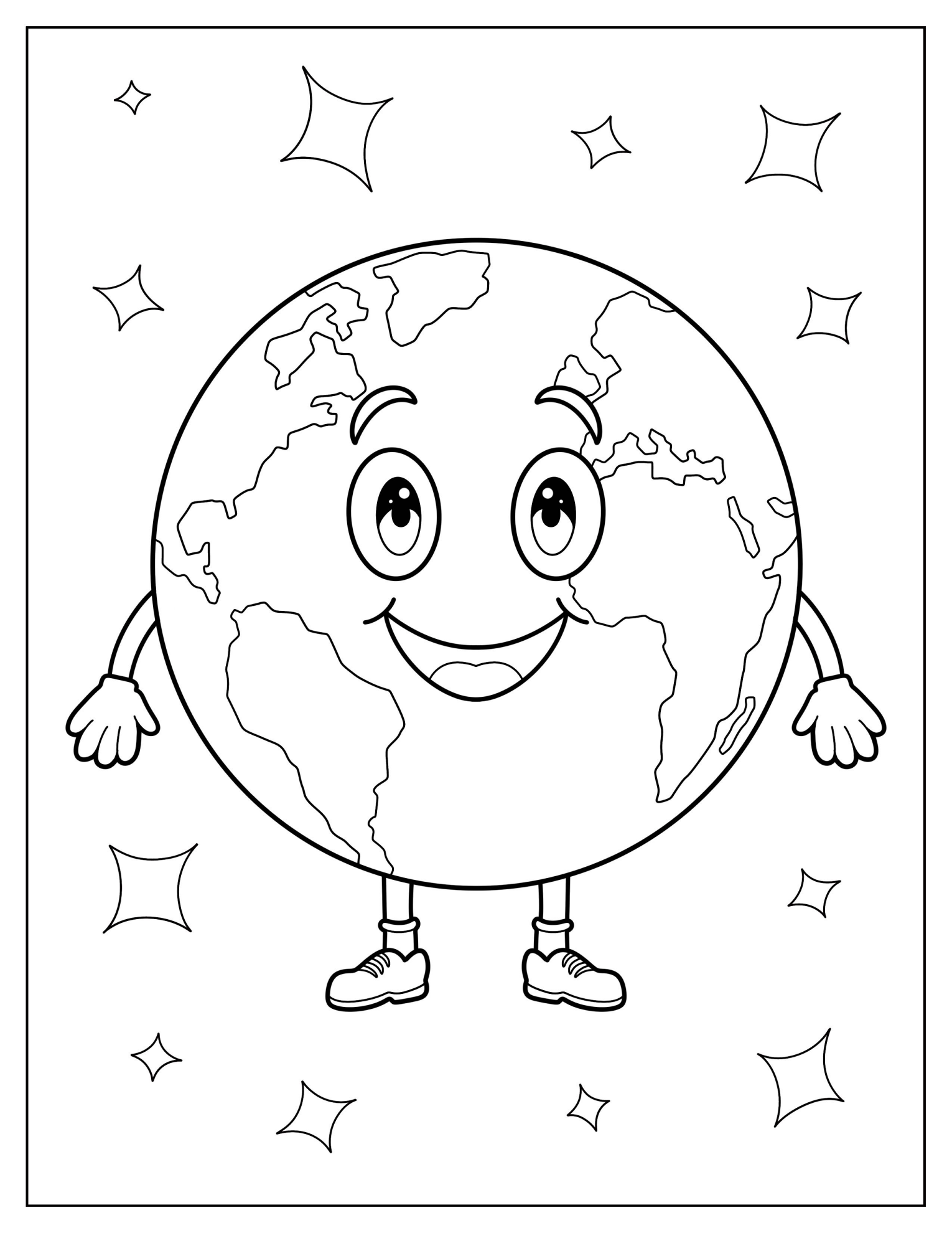Happy Little Earth With Sparkling Background