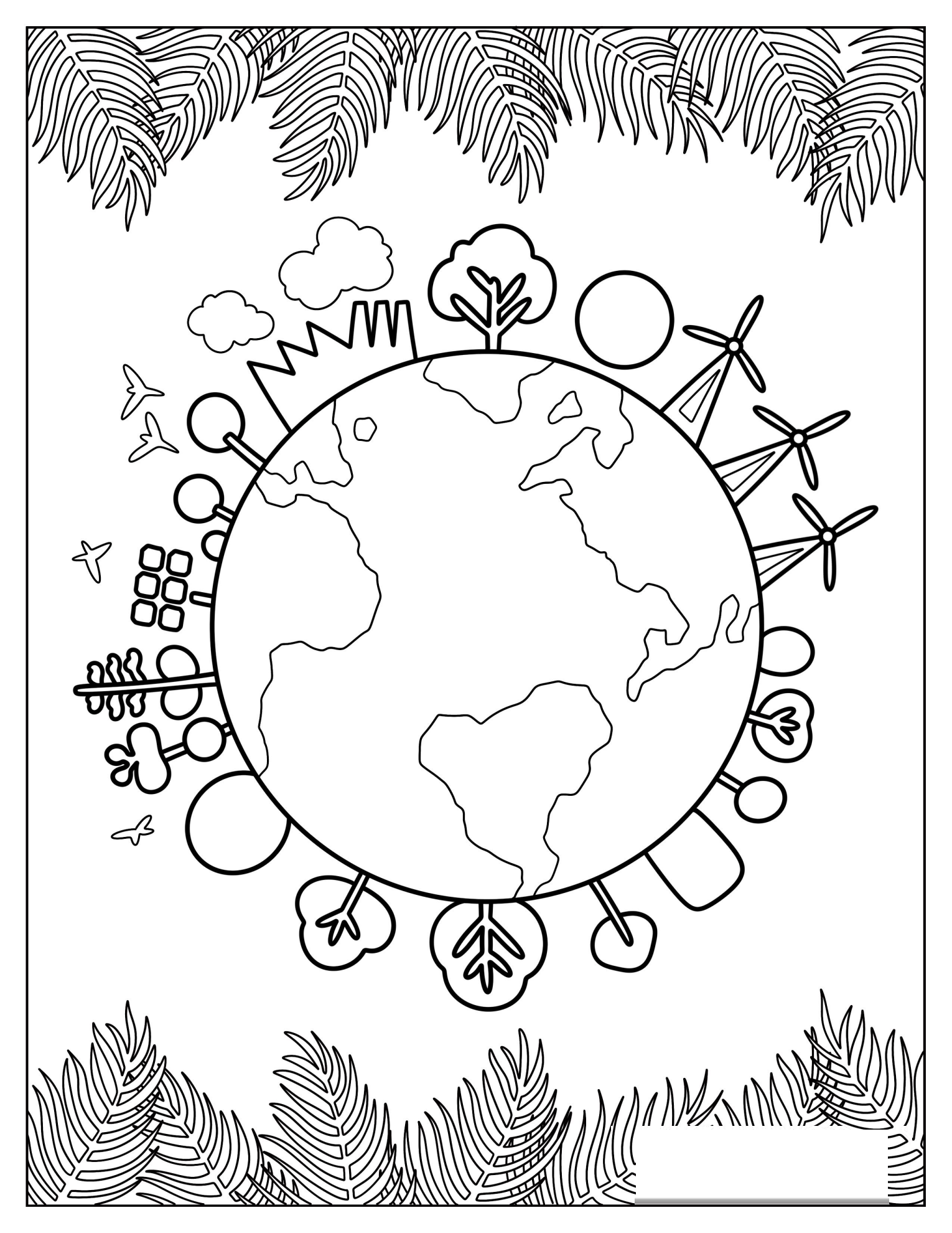 Earth Surrounded By Trees, Windmills, And Solar Panels
