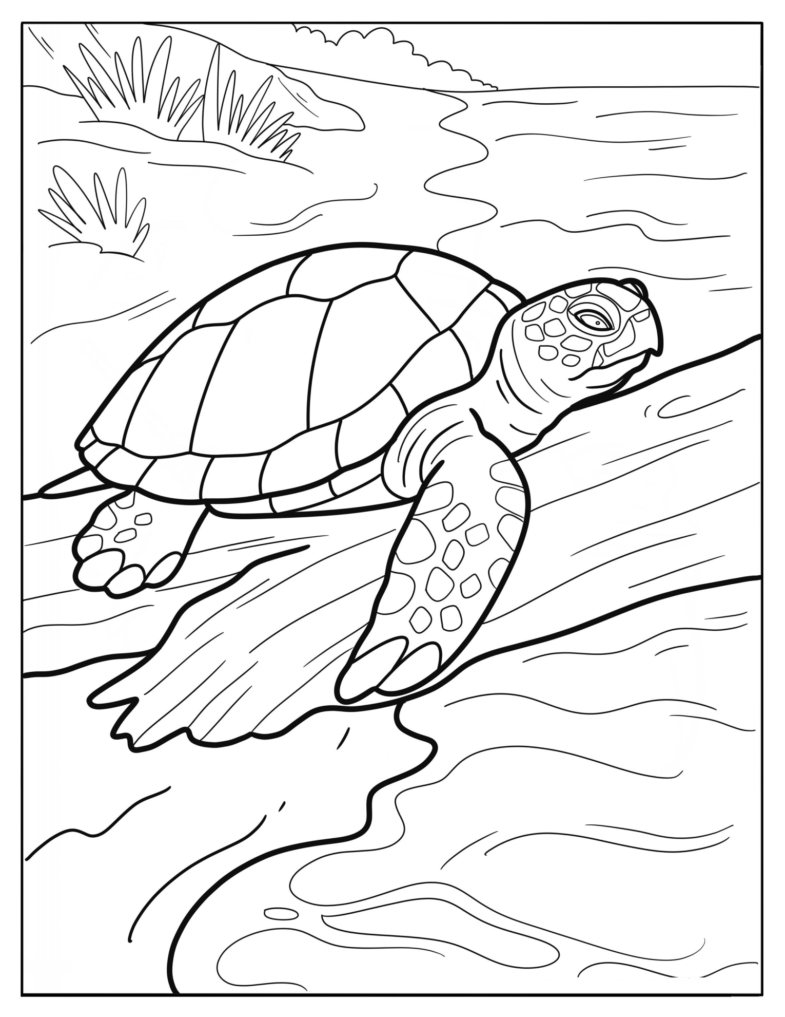 Old Turtle Climbing a Tree Branch Over a River