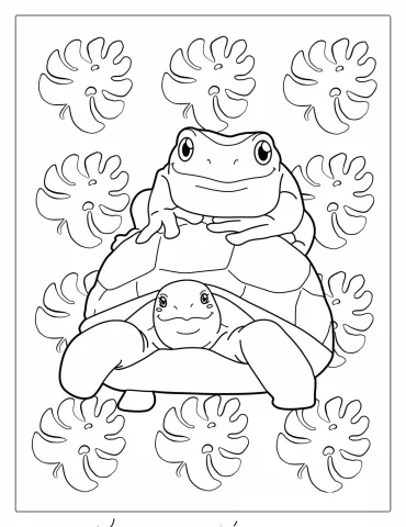 Frog Sitting On Turtle Coloring Page