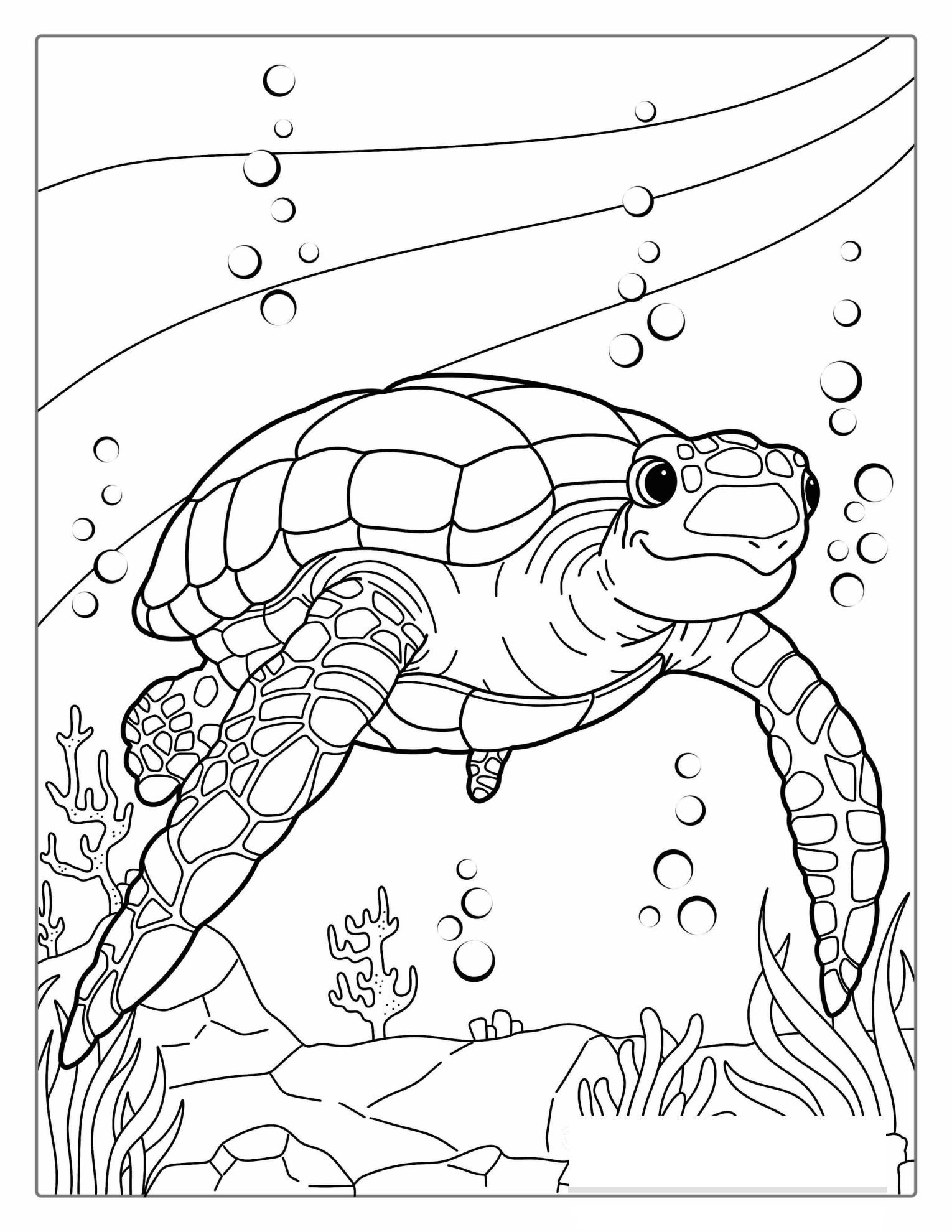 Smiling Turtle Swimming Under Water