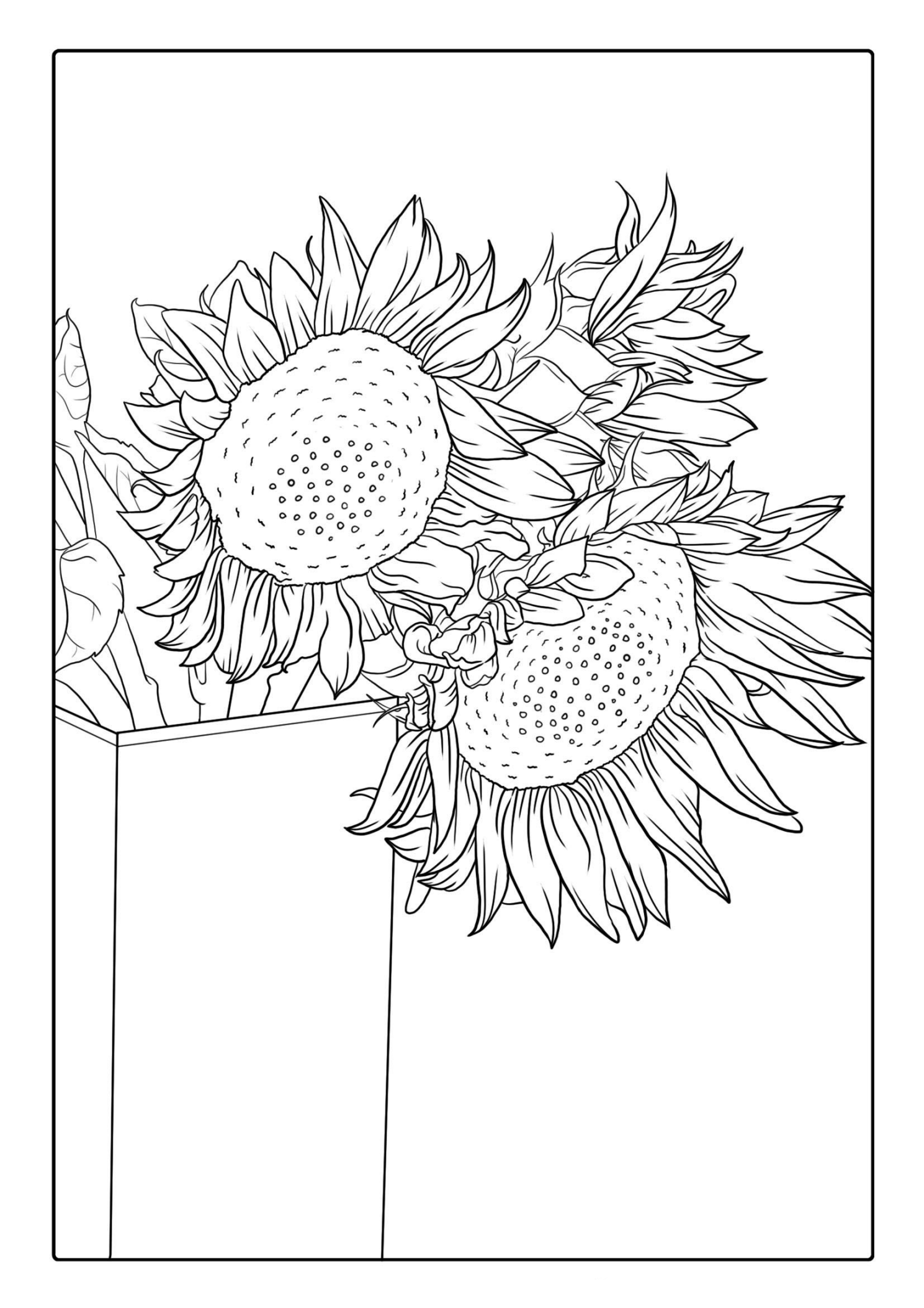 Detailed Sunflowers In Vase For Adults