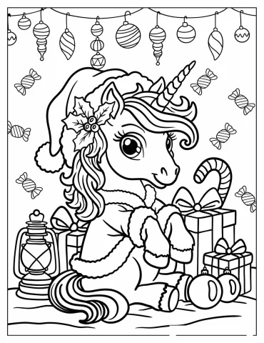 Christmas Unicorn Coloring Pages