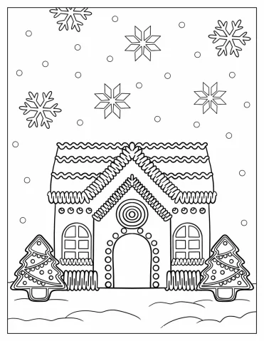 Gingerbread House Christmas Coloring Pages
